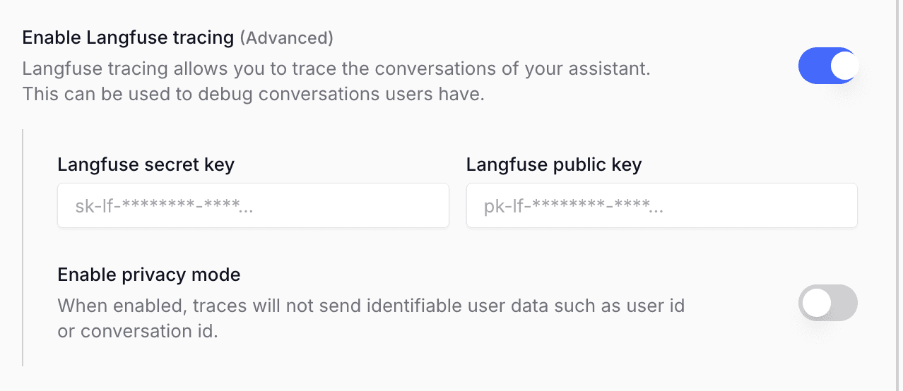 Enable tracing for assistant in Langdock